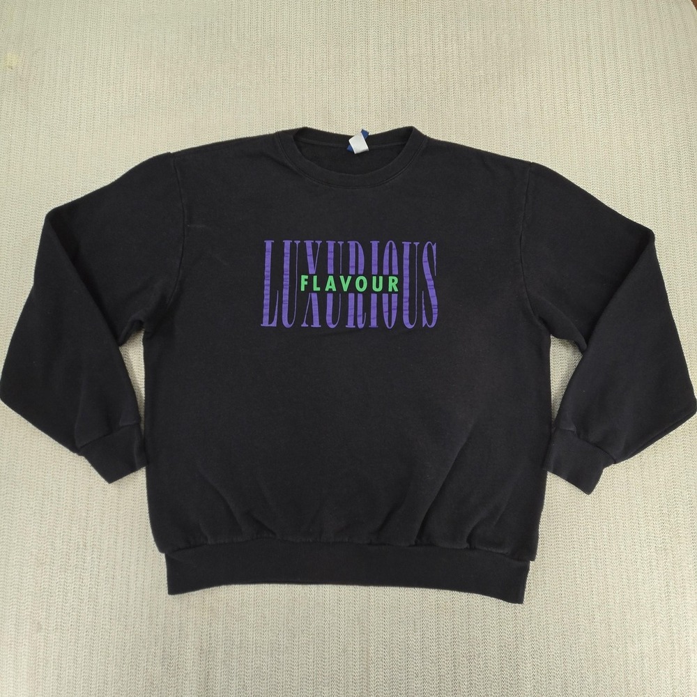 H&M Sweatshirt Mens Large Black Luxurious Flavour Graphic Crewneck Fleece